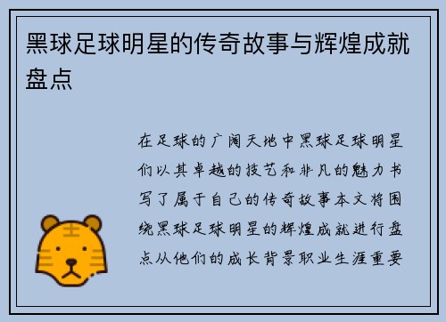 黑球足球明星的传奇故事与辉煌成就盘点